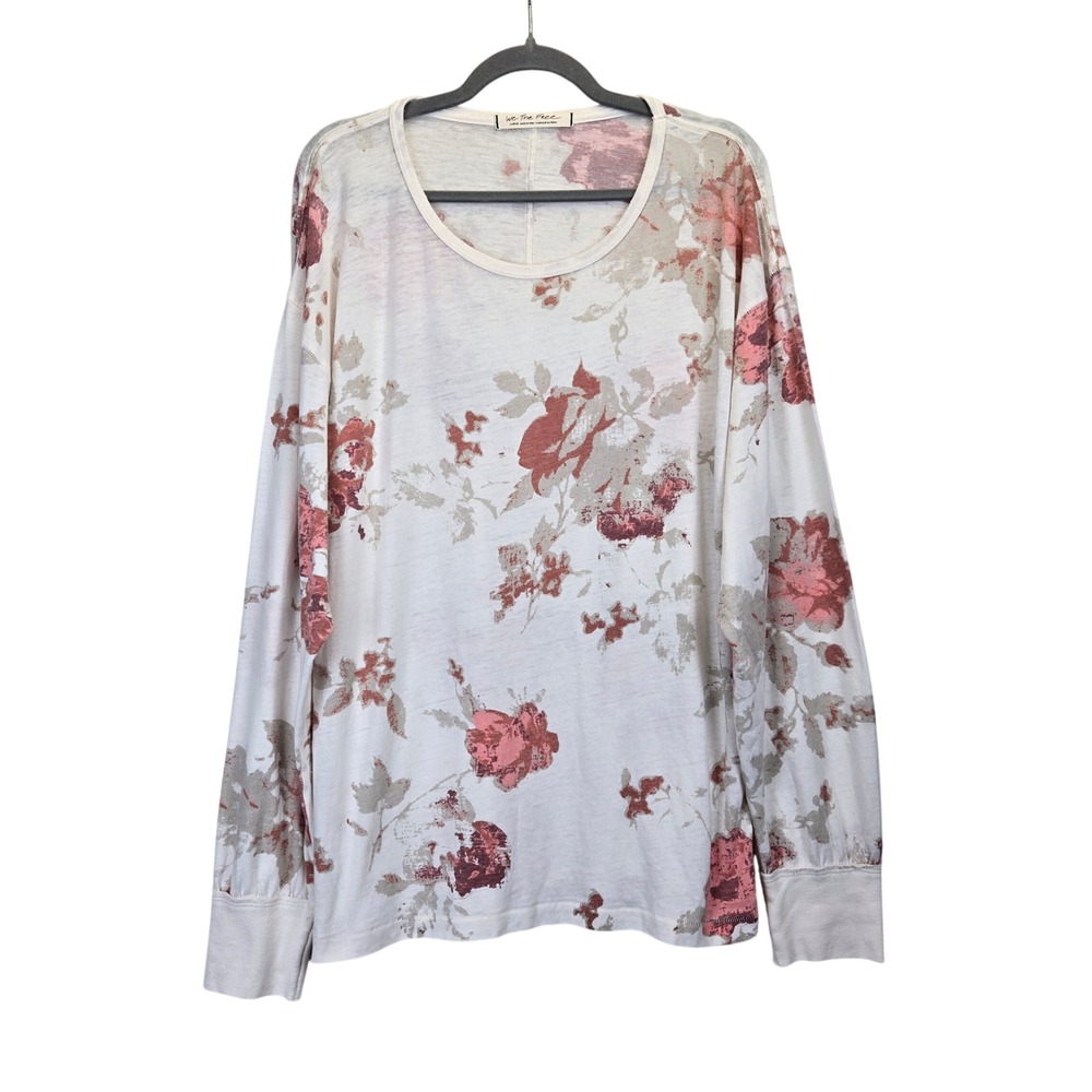 We The Free Arielle Floral Long‎ Sleeve Top Cream Roses Large Romantic Cottage